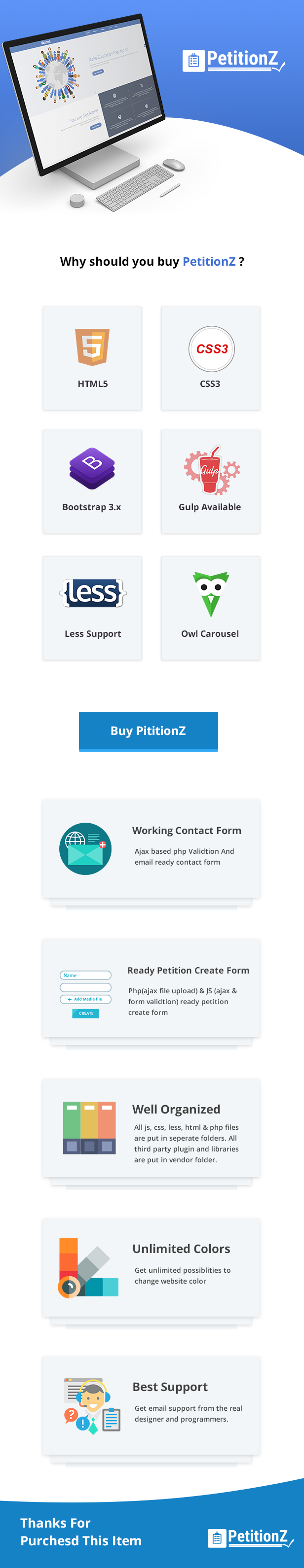 quick features of petitionz html template