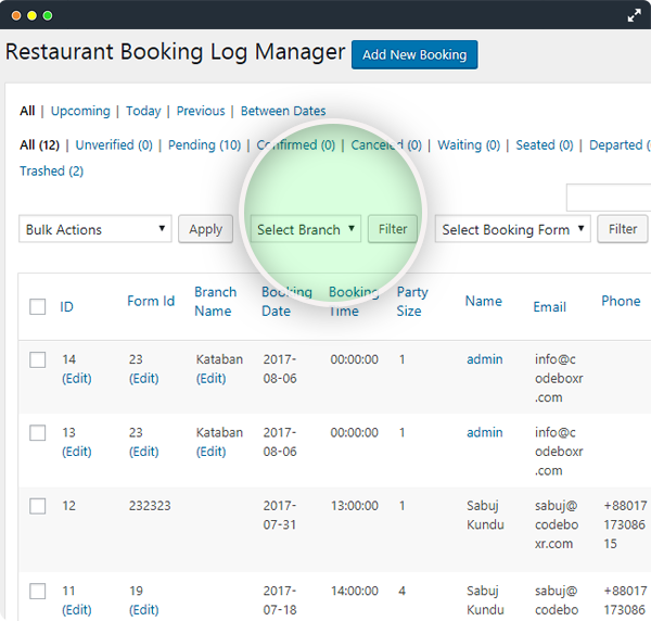 CBX Restaurant Booking - Booking Logs