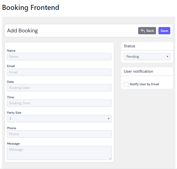 Comfort Restaurant Booking - Global Settings
