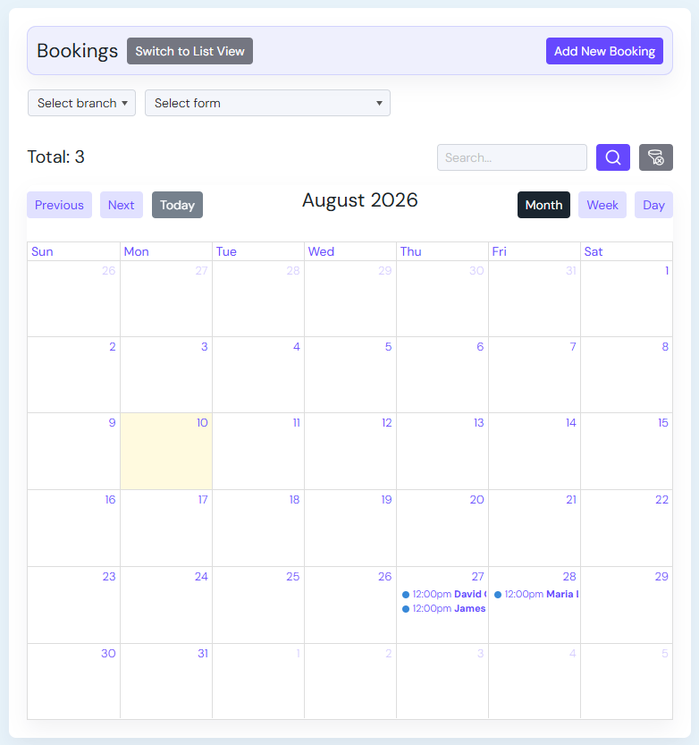 Comfort Restaurant Booking for WordPress - Calendar View