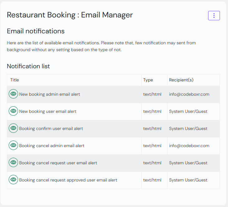 Comfort Restaurant Booking for WordPress - Email Notification