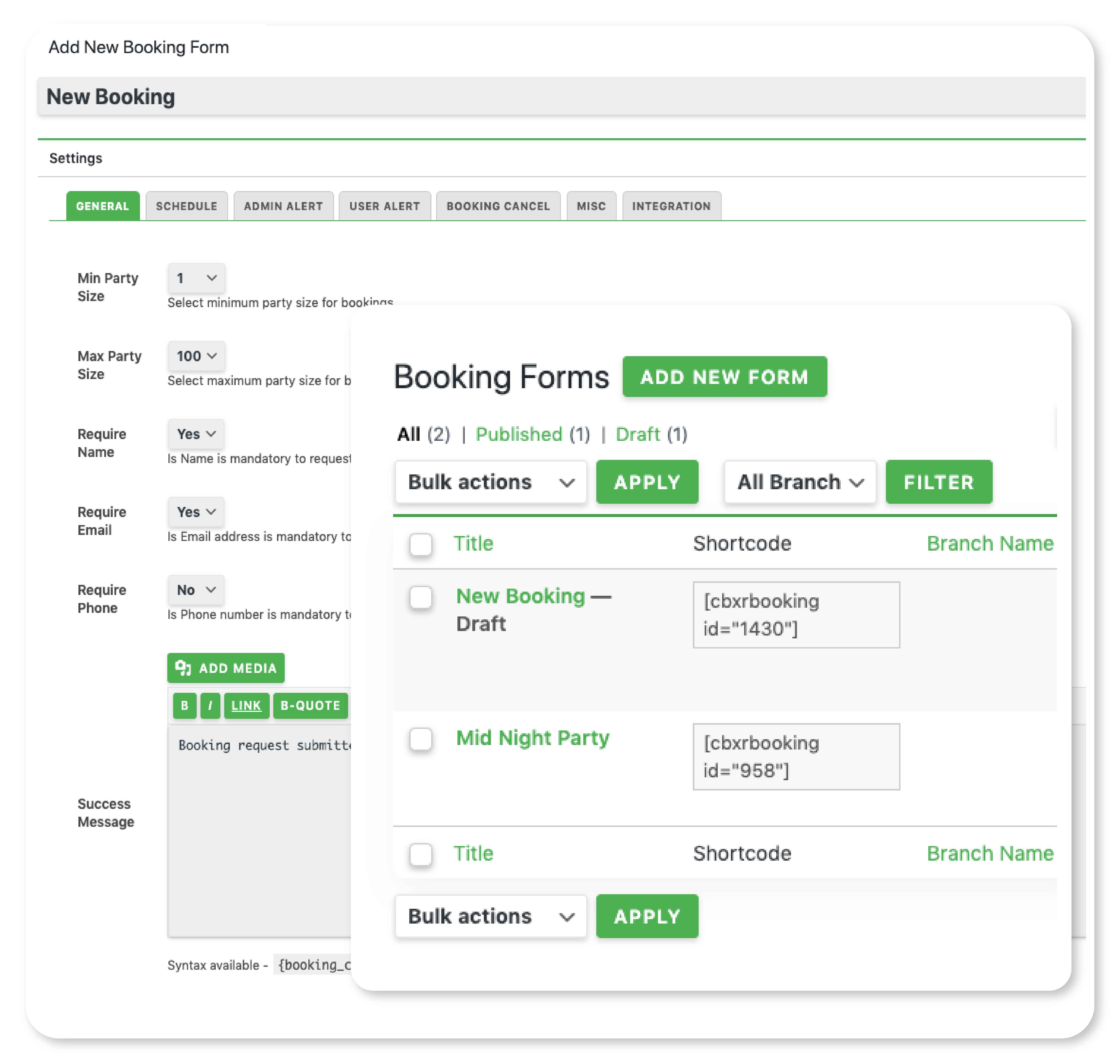 CBX Restaurant Booking - Multiple Booking Forms