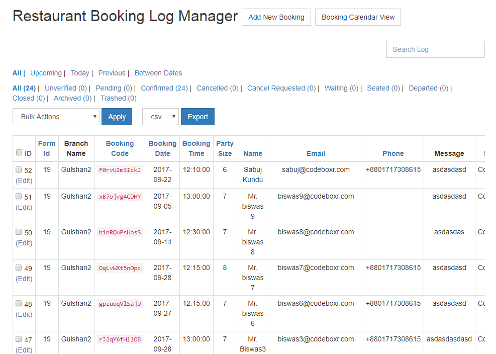 CBX Restaurant Booking Frontend logs