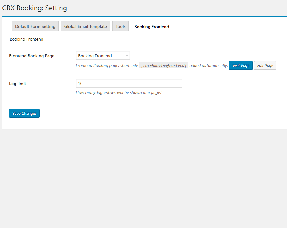 CBX Restaurant Booking Frontend log global setting