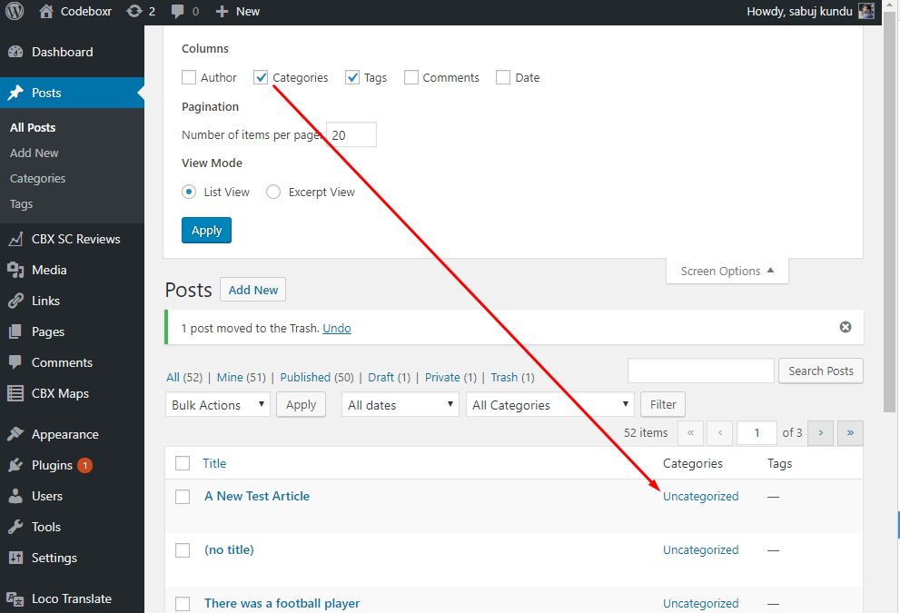category as post type post listing column