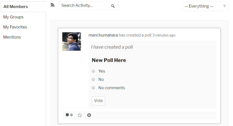 Poll display in buddypress stream