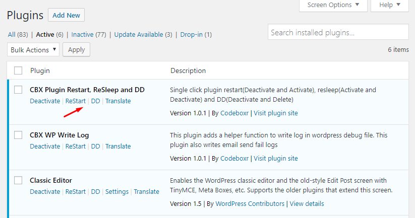 CBX Plugin Restart, ReSleep and DD for WordPress