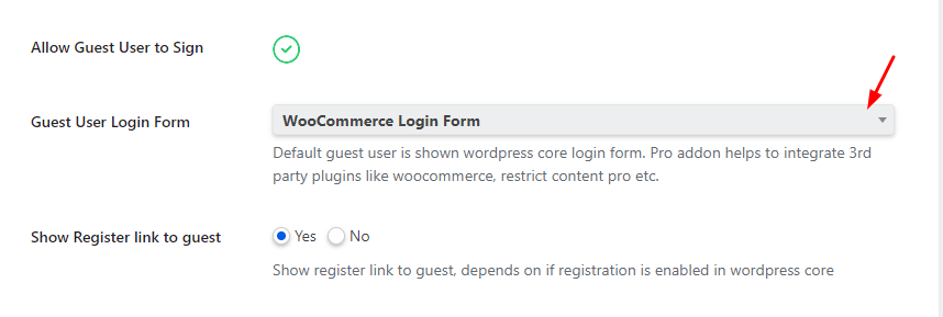 Login Form for Guest - Settings