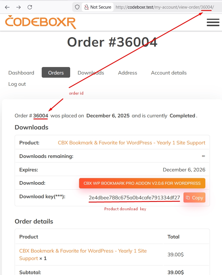 order details page