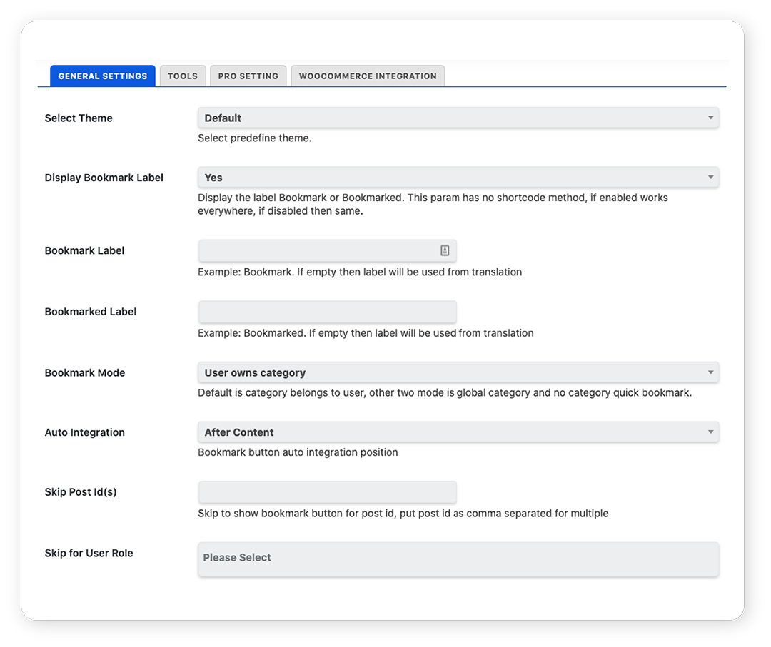 CBX Bookmark for WordPress - Extendable Settings