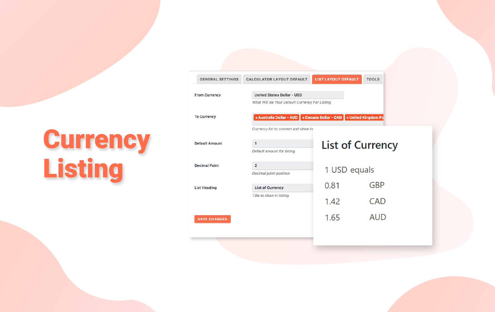 CBX Currency Converter for WordPress - Currency Listing
